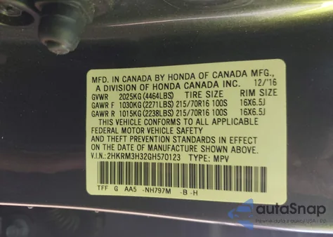 2016 Honda Cr-V Lx из США, поврежденный, VIN 2HKRM3H32GH570123